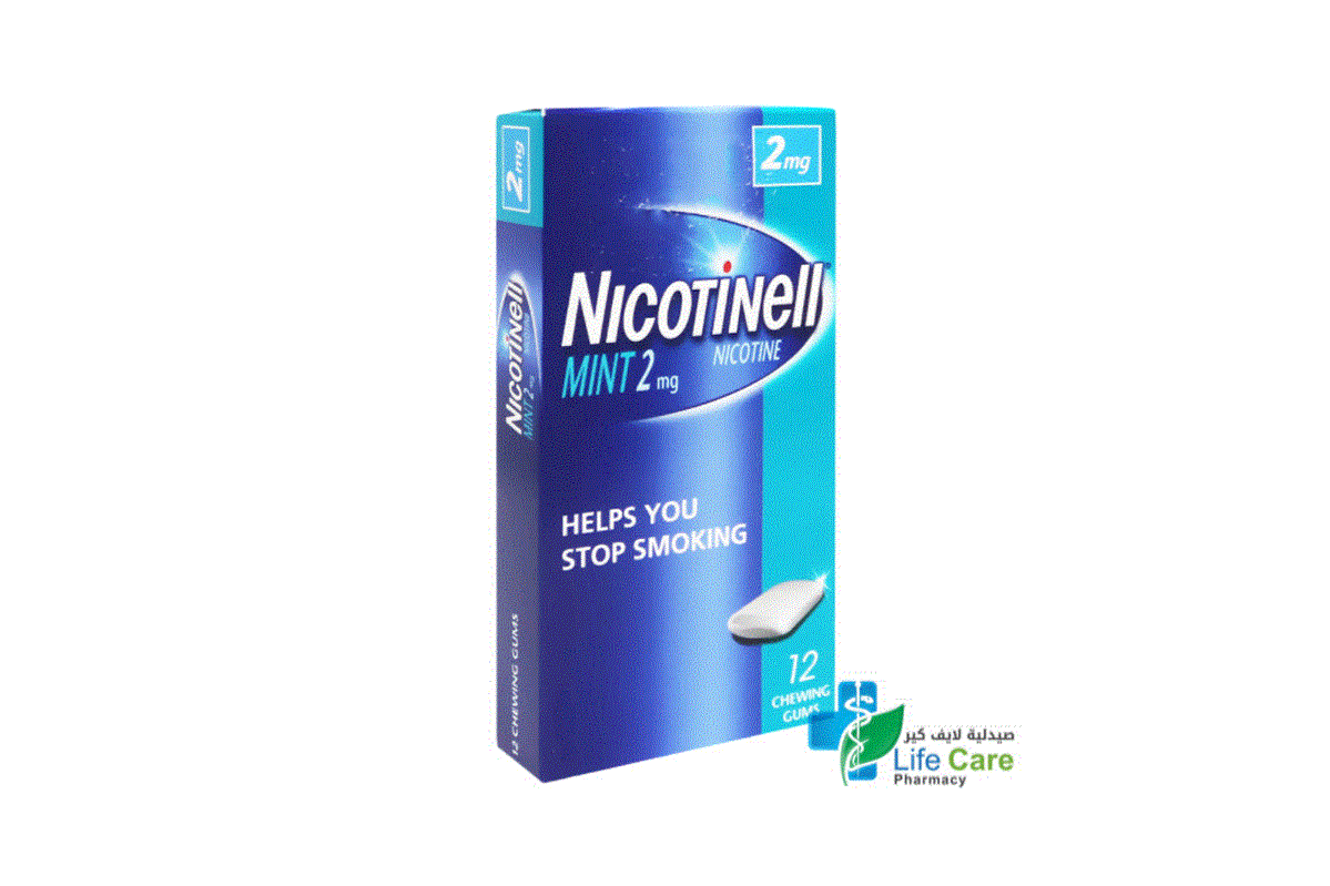 NICOTINELL MINT CHEWING GUM 2MG 12 TAB - صيدلية لايف كير