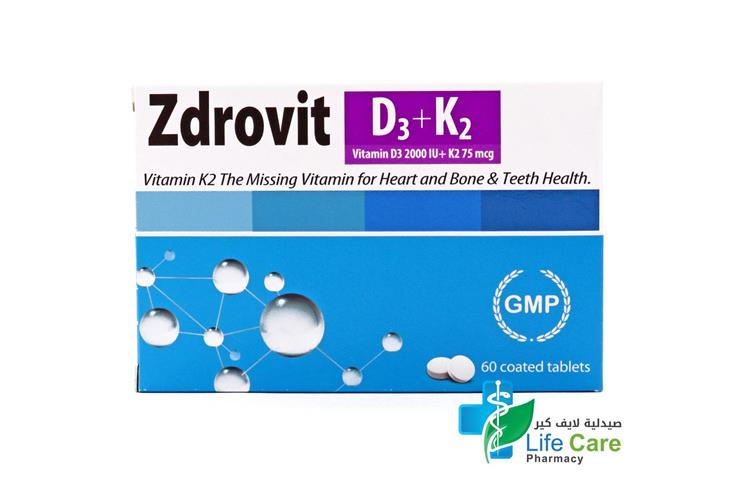 ZDROVIT VITAMIN D3 PLUS K2 60 TABLETS - Life Care Pharmacy