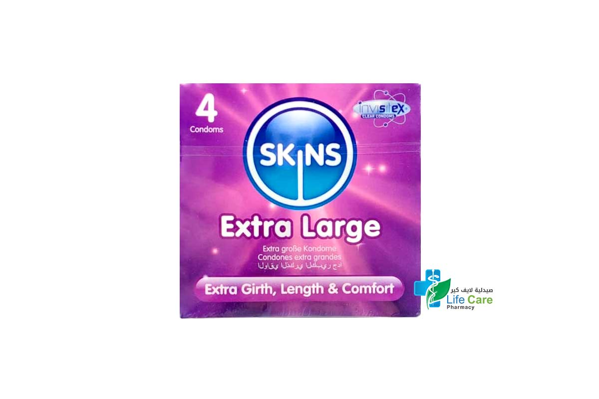 SKINS EXTRA LARGE 4 CONDOMS - صيدلية لايف كير