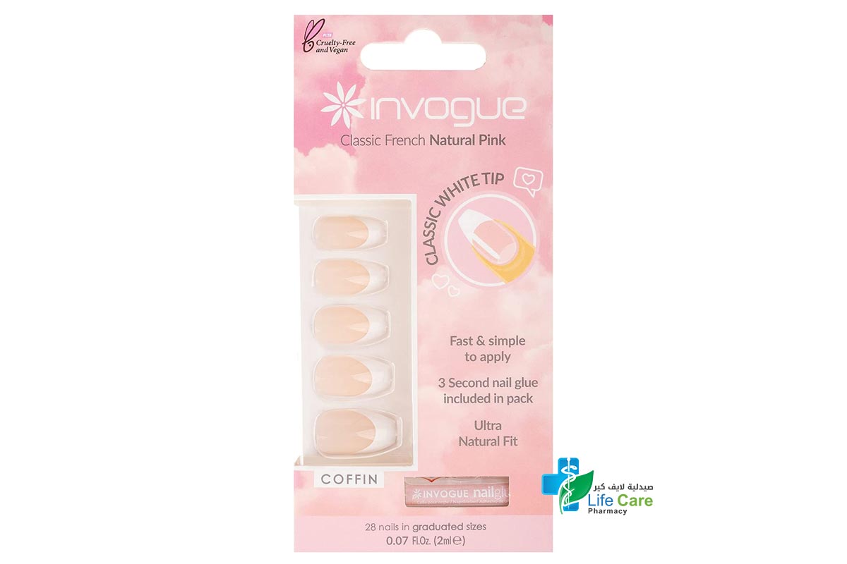 INVOGUE NATURAL PINK COFFIN 28 NAILS - Life Care Pharmacy