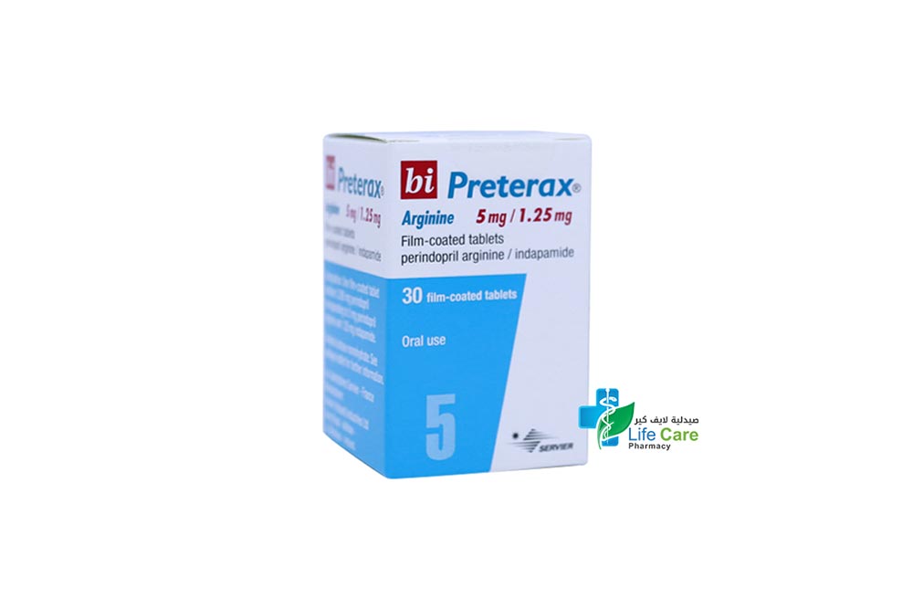 BI PRETERAX ARGININE 5MG 1.25MG 30 TABLETS - Life Care Pharmacy