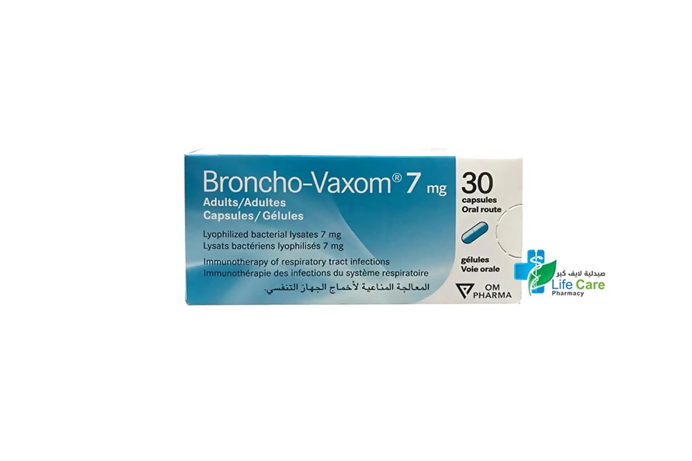 برونكو فاكسوم للكبار لعلاج اعراض الجهاز التنفسي7 مجم 30 كبسولة - صيدلية لايف كير
