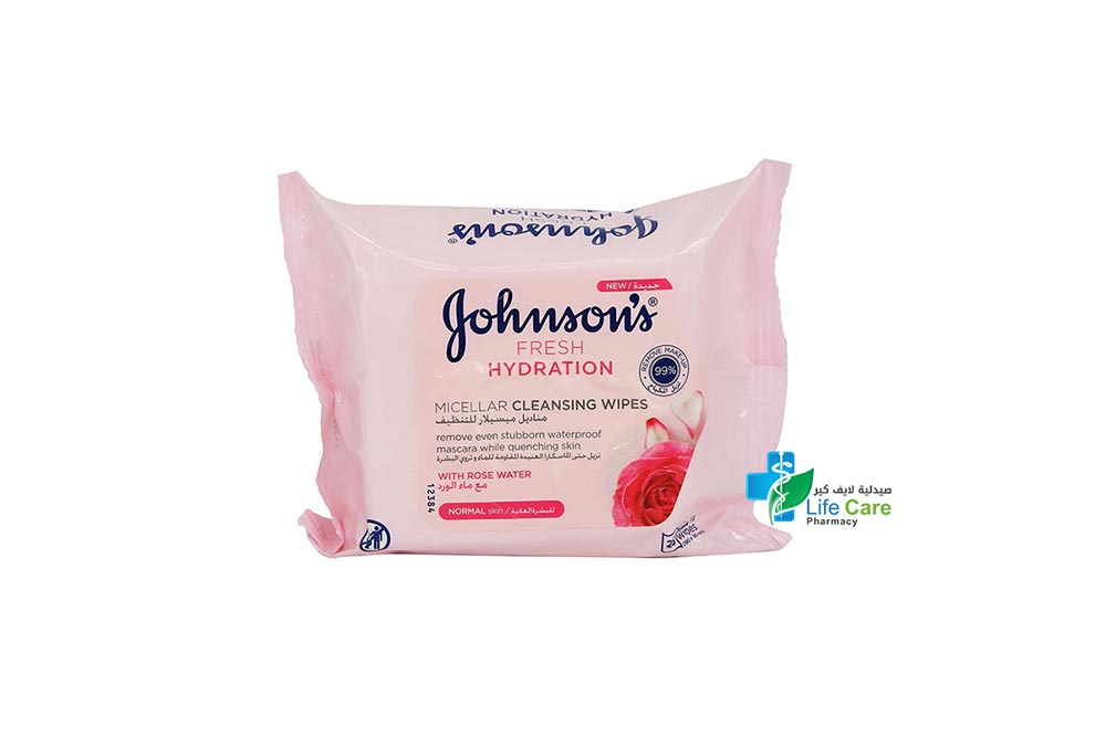 JOHNSONS FRESH HYDRATION WITH ROSE WATER 25 WIPES - Life Care Pharmacy