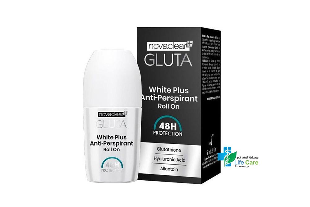 NOVACLEAR GLUTA WHITE PLUS ANTI PERSPIRANT ROLL ON 48H 50ML - Life Care Pharmacy