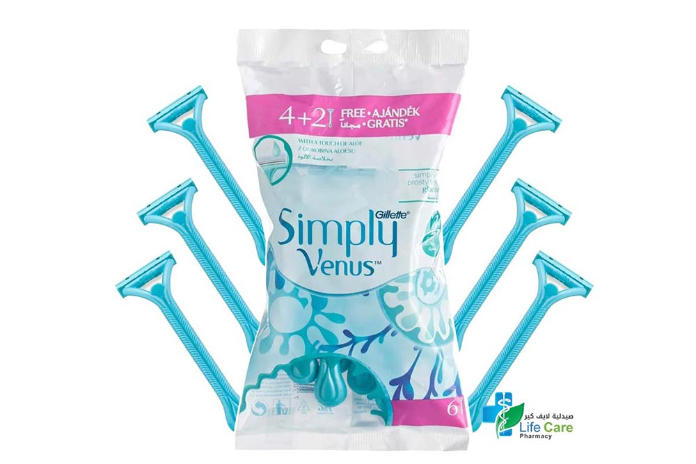 GILLETTE VENUS SIMPLY 4 PLUS 2 FREE RAZOR 6 PCS - Life Care Pharmacy