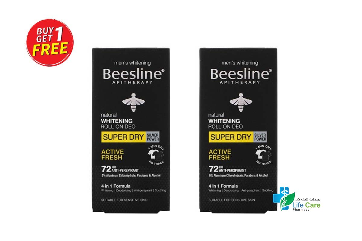 BOX BUY1GET1 BEESLINE NATURAL WHITENING ROLL ON SUPER DRY ACTIVE FRESH SILVER POWER 72 HOURS 50 ML - Life Care Pharmacy