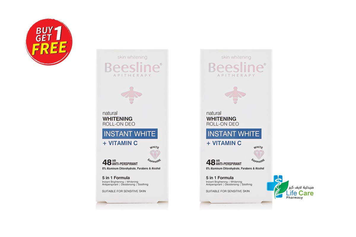 BOX BUY1GET1 BEESLINE NATURAL WHITENING ROLL ON INSTANT WHITE 48 HOURS 50 ML - Life Care Pharmacy