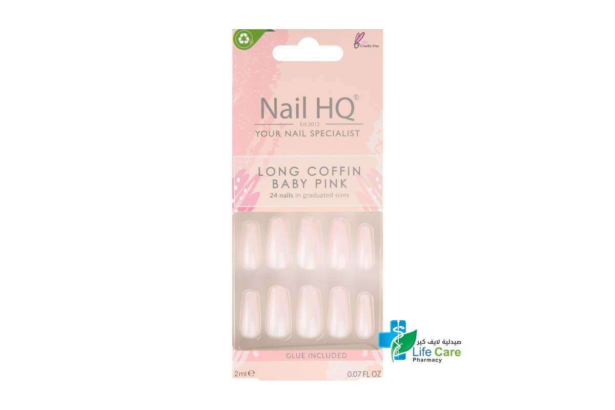 NAIL HQ LONG COFFIN BABY PINK 24 NAILS PLUS 2ML GLUE - Life Care Pharmacy