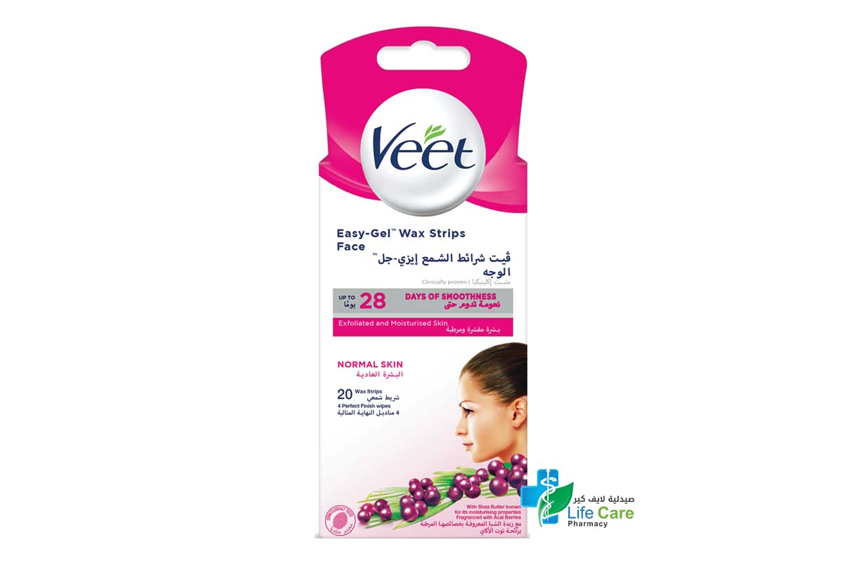 VEET EASY GEL FACE NORMAL SKIN 20 WAX STRIPS - Life Care Pharmacy