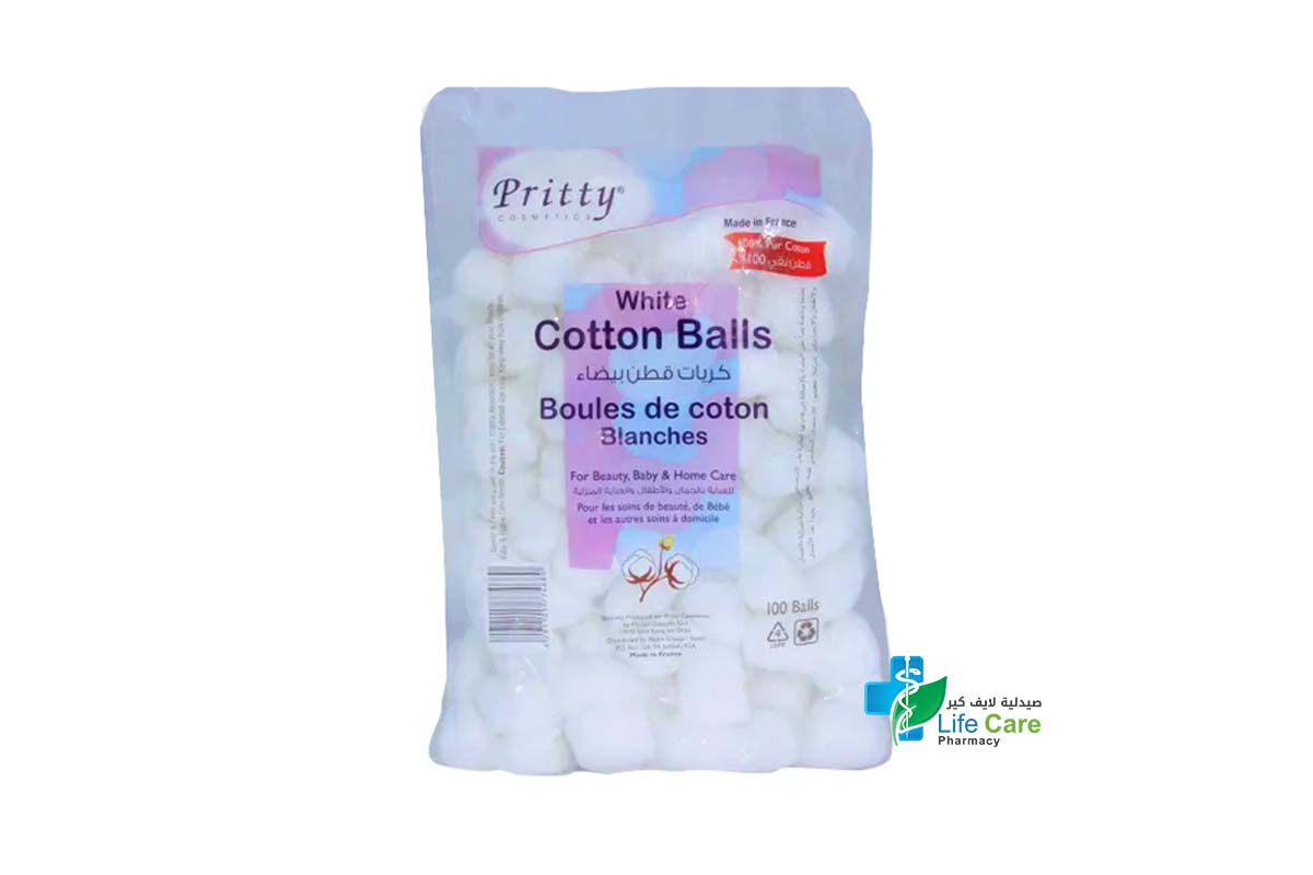 PRITTY WHITE COTTON 100 BALLS - Life Care Pharmacy