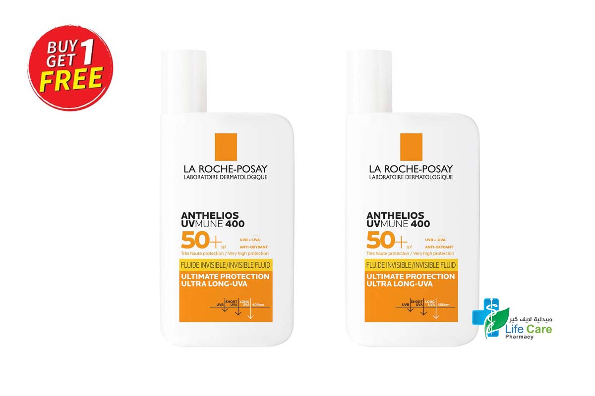 BOX BUY1GET1 LA ROCHE POSAY ANTHELIOS UV MUNE 400 SPF50 PLUS INVISIBLE ALL SKIN TYPES 50 ML - Life Care Pharmacy