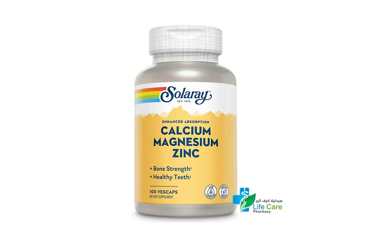 SOLARAY CALCIUM MAGNESIUM AND ZINC 100 CAP - صيدلية لايف كير