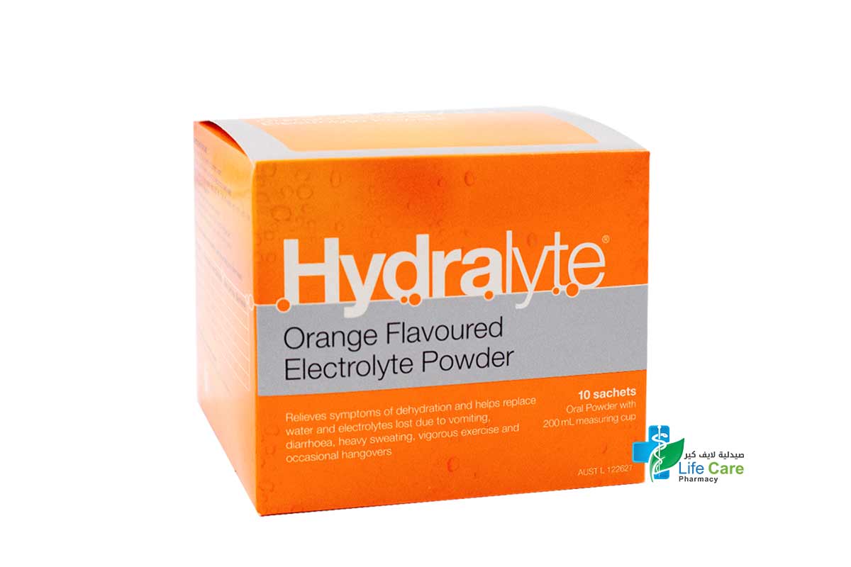 HYDRALYTE ORANGE FLAVOURED POWDER 10 SACHETS - Life Care Pharmacy