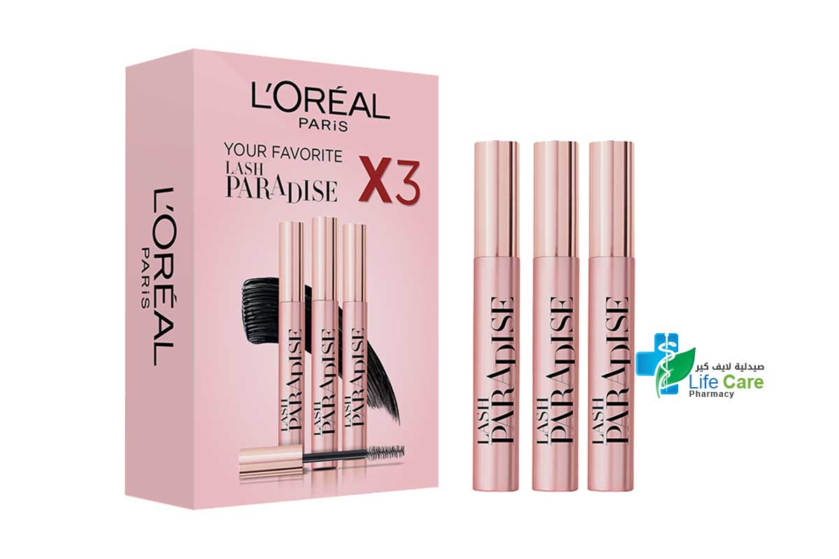 BOX LOREAL LASH PARADISE MASCARA 01 BLACK 3 PCS - Life Care Pharmacy