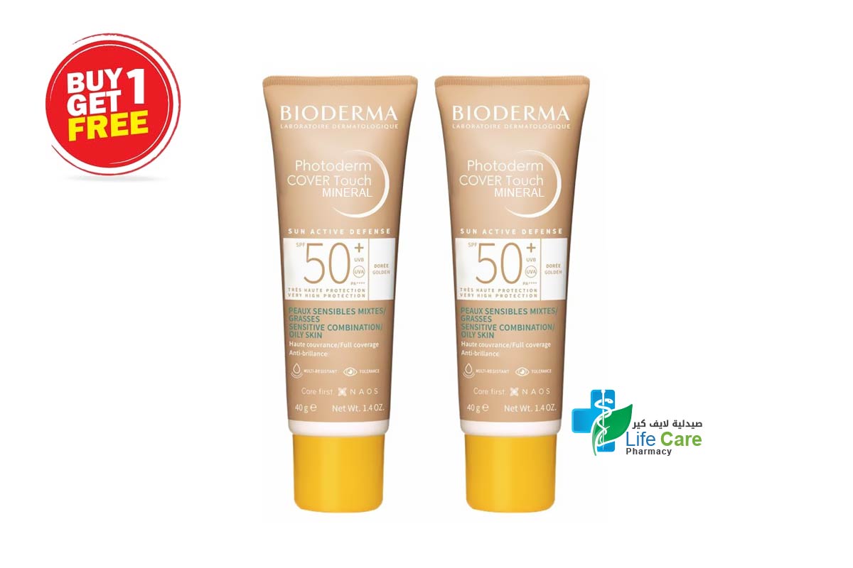 BOX BUY1GET1 BIODERMA PHOTODERM COVER TOUCH MINERAL SPF50 PLUS GOLDEN 40 ML - Life Care Pharmacy