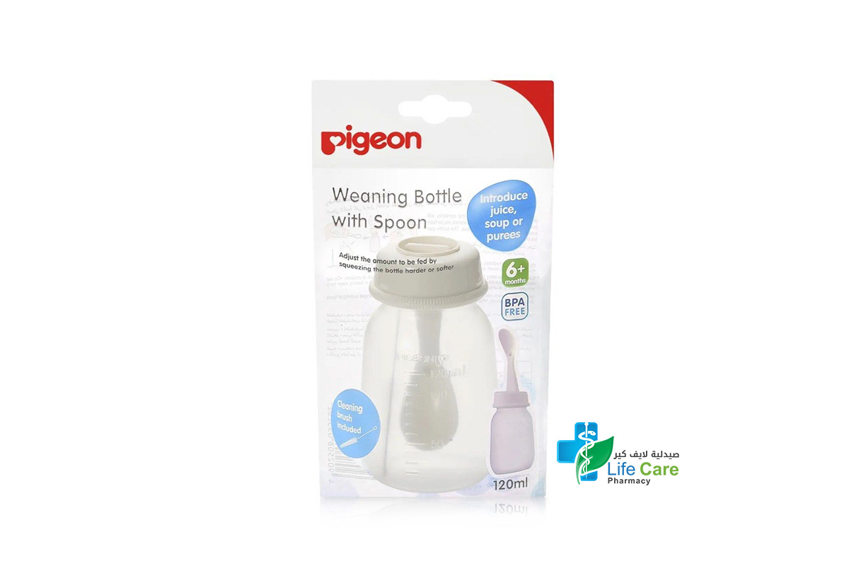 PIGEON WEANING  FEEDING BOTTLE WITH SPOON WHITE 120 ML - Life Care Pharmacy