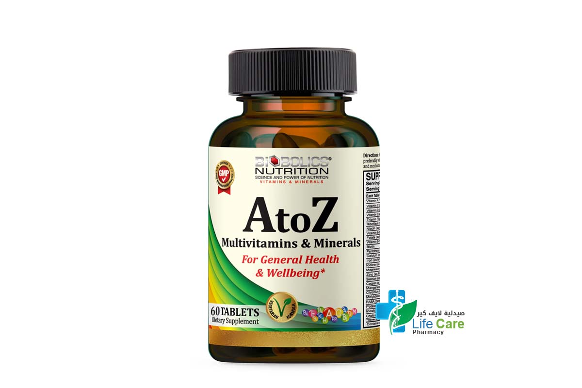 BIOBOLICS A TO Z MULTIVITAMIN AND MINERALS 60 TABLETS - Life Care Pharmacy