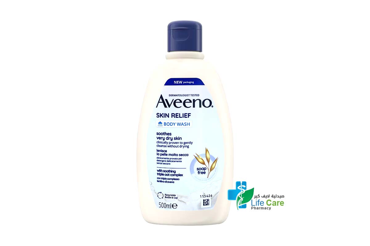 AVEENO SKIN RELIEF BODY WASH SOOTHES VERY DRY SKIN SOAP FREE 500 ML - Life Care Pharmacy