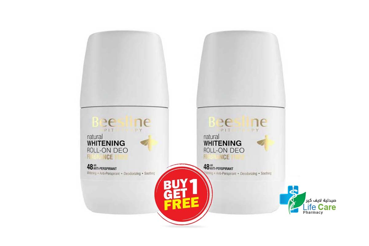 BOX BUY1GET1 BEESLINE NATURAL WHITENING ROLL ON DEO FRAGRANCE FREE 48 H 2X50 ML - Life Care Pharmacy