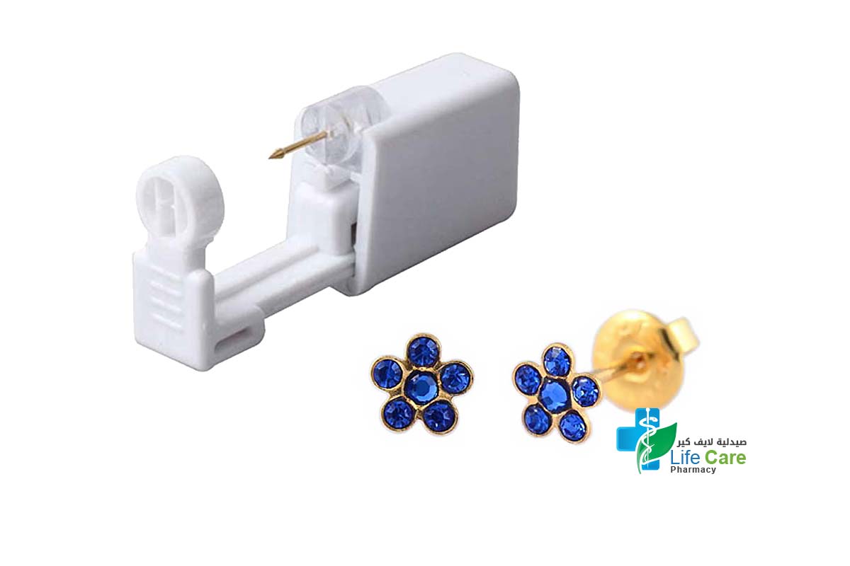 PRIMED EAR PIERCING 52-668 G/P 6 MM DAISY SAPPHIRE PLUS LIGHT SAPPHIRE WITH GUN - Life Care Pharmacy