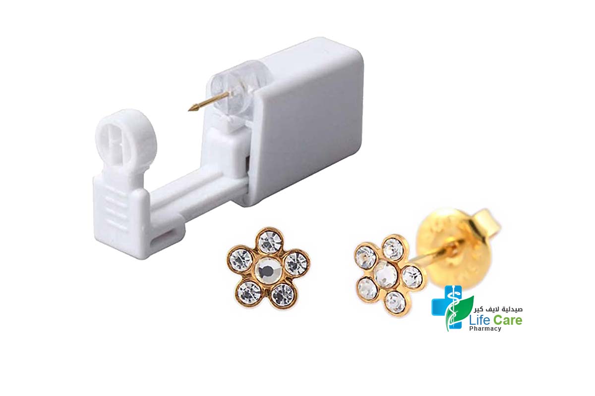 PRIMED EAR PIERCING 52-662 G/P 6 MM DAISY CRYSTAL CLEAR WITH GUN - Life Care Pharmacy