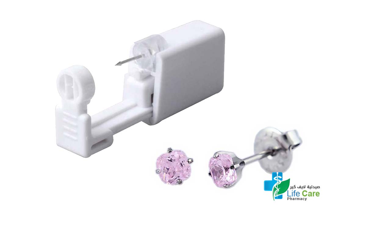 PRIMED EAR PIERCNG 35 - 415- 4×4 MM CZ PRINCESS CUT PINK WITH GUN - Life Care Pharmacy