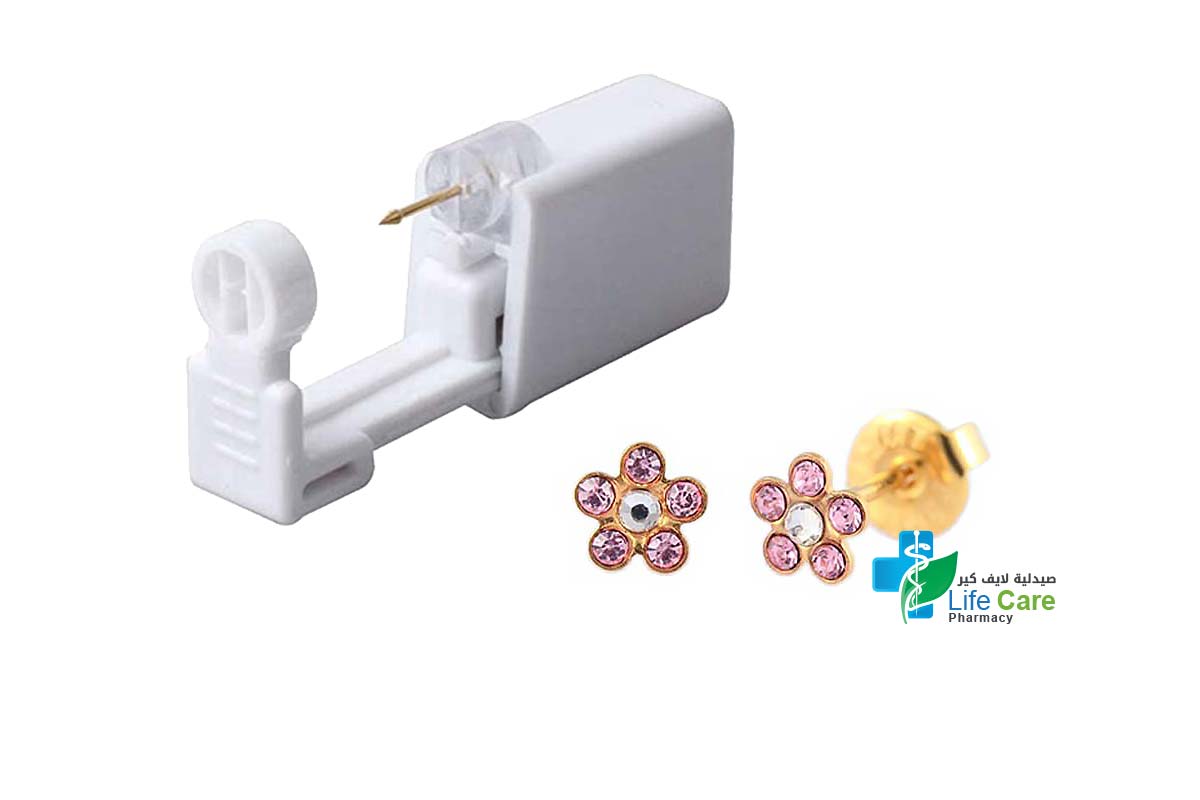 PRIMED EAR PIERCING 52-669 G/P 6MM DAISY CRYSTAL CLEAR+ROSE WITH GUN - Life Care Pharmacy