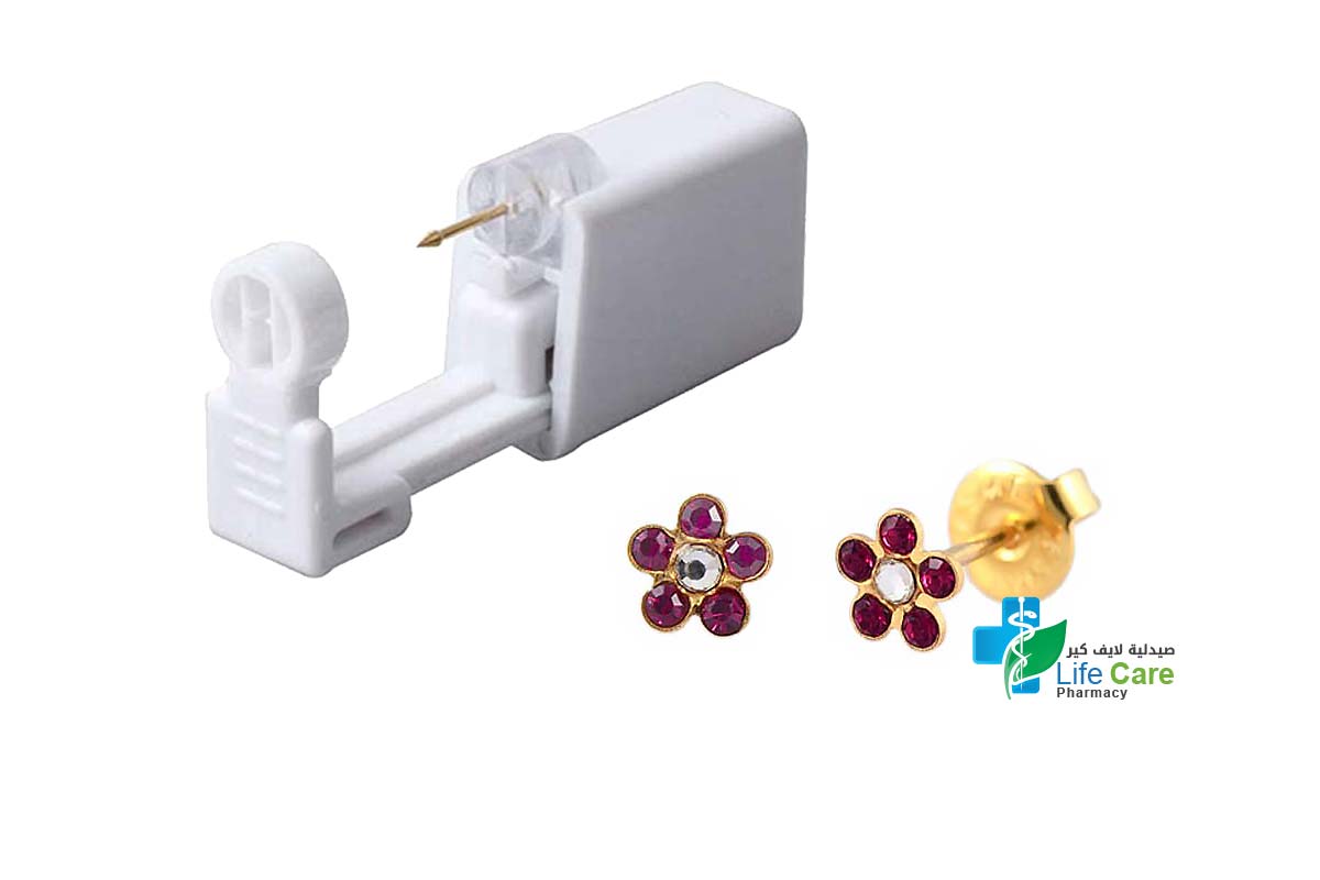 PRIMED EAR PIERCING 52-671 G/P 6MM DAISY CRYSTAL CLEAR RUBY WITH GUN - Life Care Pharmacy