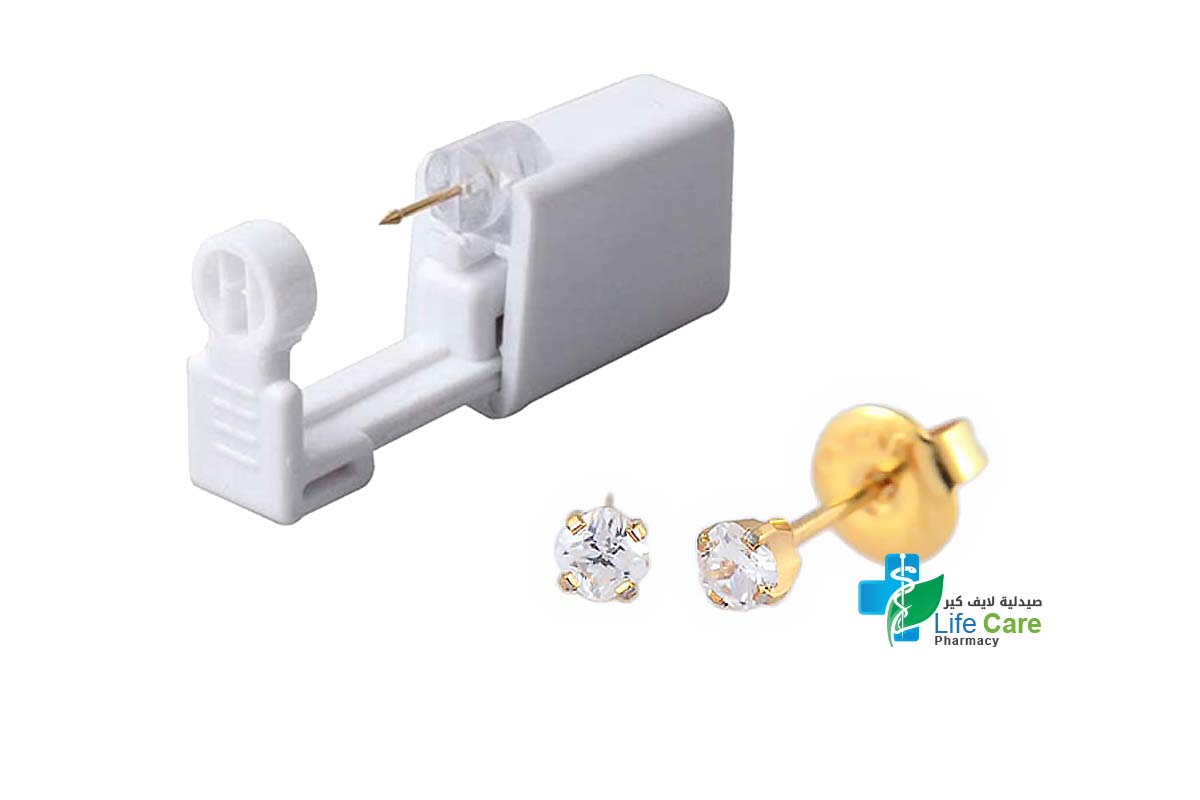 PRIMED EAR PIERCING 36-304 G/P 3X3MM CZ PRINCESS CUT CLEAR WITH GUN - Life Care Pharmacy