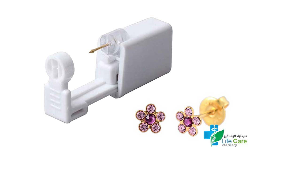 PRIMED EAR PIERCING 52-667 G/P 6MM DAISY FUNCHSIA+LIGHT ROSE WITH GUN - Life Care Pharmacy