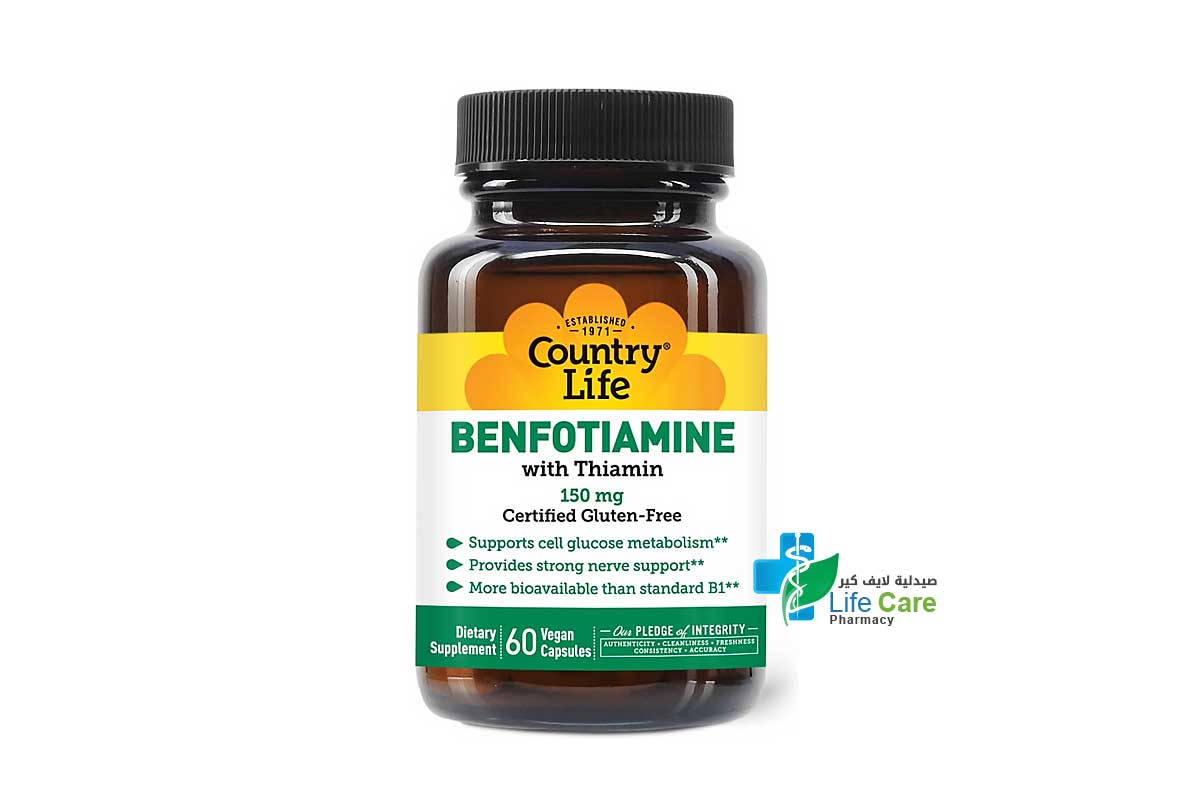 COUNTRY LIFE BENFOTIAMINE WITH THIAMIN 150MG 60 VEGAN CAPSULES - Life Care Pharmacy