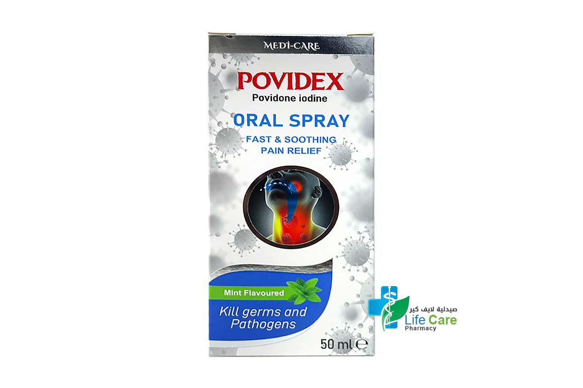 MEDI CARE POVIDEX ORAL SPRAY FAST AND SOOTHING PAIN RELIEF MINT FLAVOURED 50 ML - Life Care Pharmacy