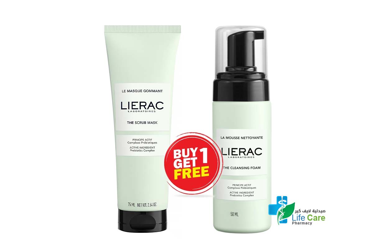 BOX BUY1GET1 LIERAC THE SCRUB MASK 75 ML PLUS CLEANSING FOAM 50 ML - Life Care Pharmacy