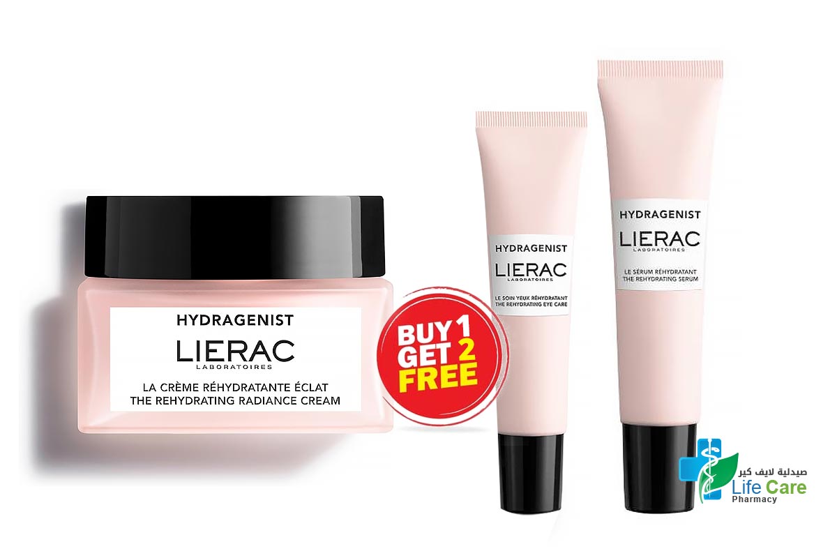 BOX BUY1GET2 LIERAC THE REHYDRATING RADIANCE CREAM 50 ML PLUS EYE CARE 7.5 ML PLUS SERUM 15 ML - Life Care Pharmacy