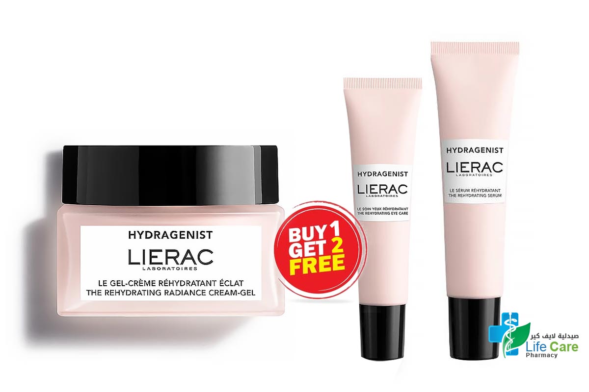 BOX BUY1GET2 LIERAC THE REHYDRATING RADIANCE CREAM GEL 50 ML PLUS EYE CARE 7.5 ML PLUS SERUM 15 ML - Life Care Pharmacy