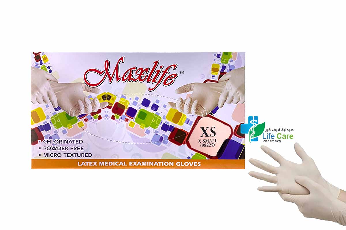 MAXLIFE LATEX MEDICAL EXAMINATION GLOVES POWDER FREE SIZE X SMALL 100 PCS - Life Care Pharmacy