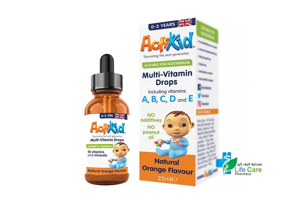 ACTIKID MULTIVITAMIN FOR CHILDREN FROM 0 TO 3 YEARS DROPS ORANGE FLAVOUR 25 ML - Life Care Pharmacy