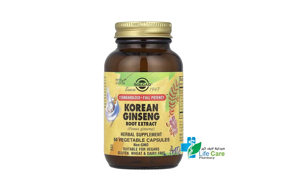 SOLGAR KOREAN GINSENG ROOT EXTRACT 450 MG 60 VEGETABLE CAPSULES - Life Care Pharmacy