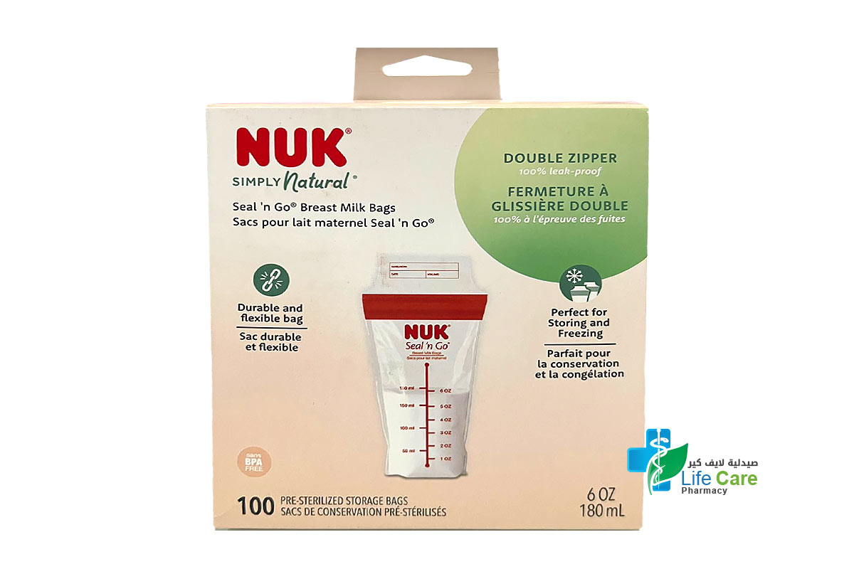 NUK SIMPLY NATURAL BREAST MILK BAGS 180 ML 100 PIECES - Life Care Pharmacy