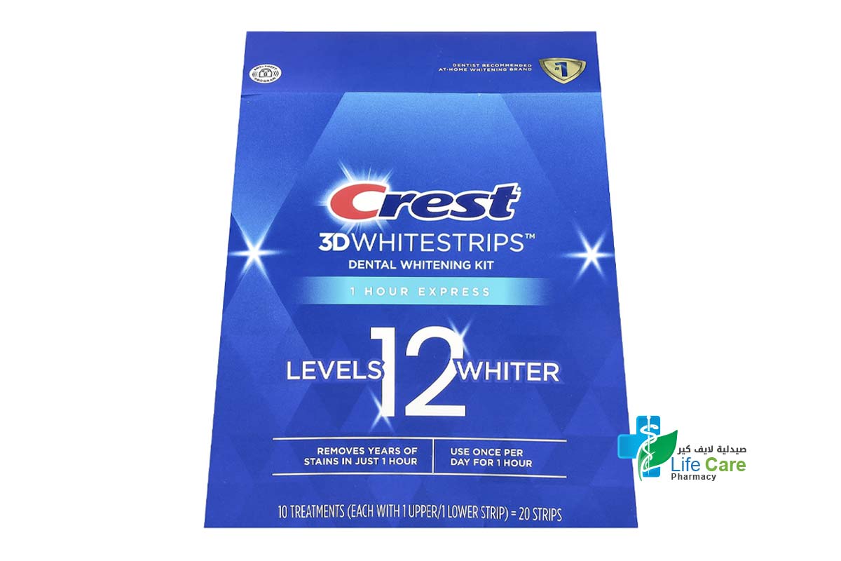 CREST 3D WHITESTRIPS 1 HOUR EXPRESS 12 LEVEL WHITER 20 STRIPS - Life Care Pharmacy