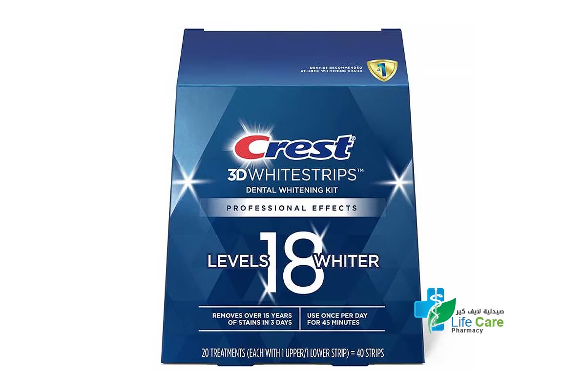 CREST 3D WHITESTRIPS PROFESSIONAL EFFECTS 18 LEVEL WHITER 40 STRIPS - Life Care Pharmacy