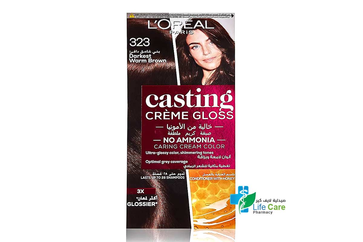 LOREAL CASTING CREME GLOSS NO AMMONIA HAIR COLOR BROWN 323 - Life Care Pharmacy