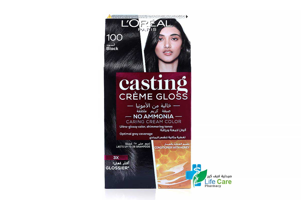 LOREAL CASTING CREME GLOSS NO AMMONIA HAIR COLOR BLACK 100 - Life Care Pharmacy