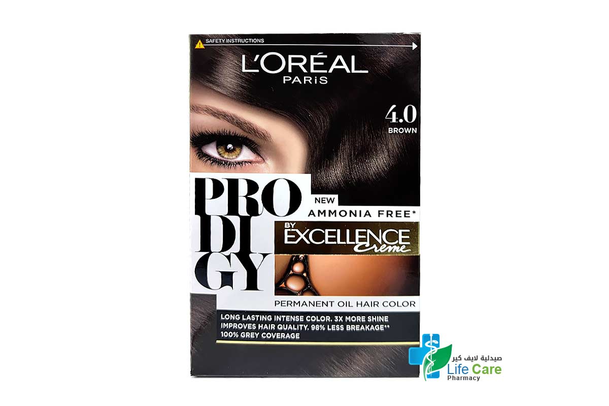 LOREAL PRODIGY EXCELLENCE CREME PERMANENT OIL HAIR COLOR BROWN NO 4 - Life Care Pharmacy