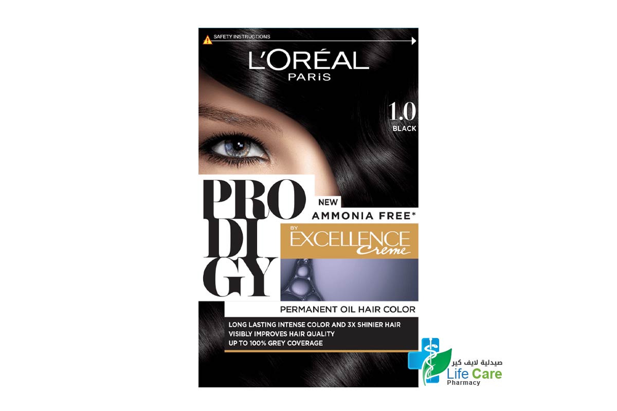 LOREAL PRODIGY EXCELLENCE CREME PERMANENT OIL HAIR COLOR BLACK NO 1 - Life Care Pharmacy