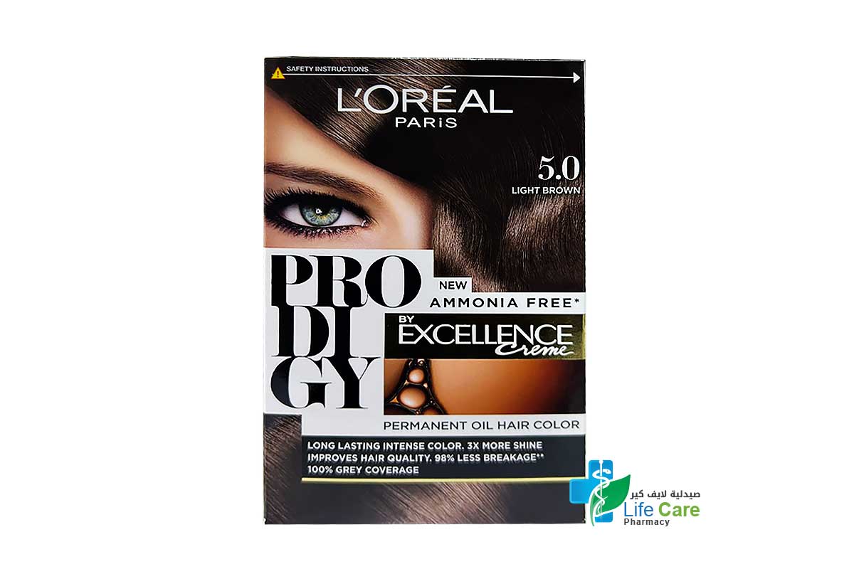 LOREAL PRODIGY EXCELLENCE CREME PERMANENT OIL HAIR COLOR LIGHT BROWN NO 5 - Life Care Pharmacy