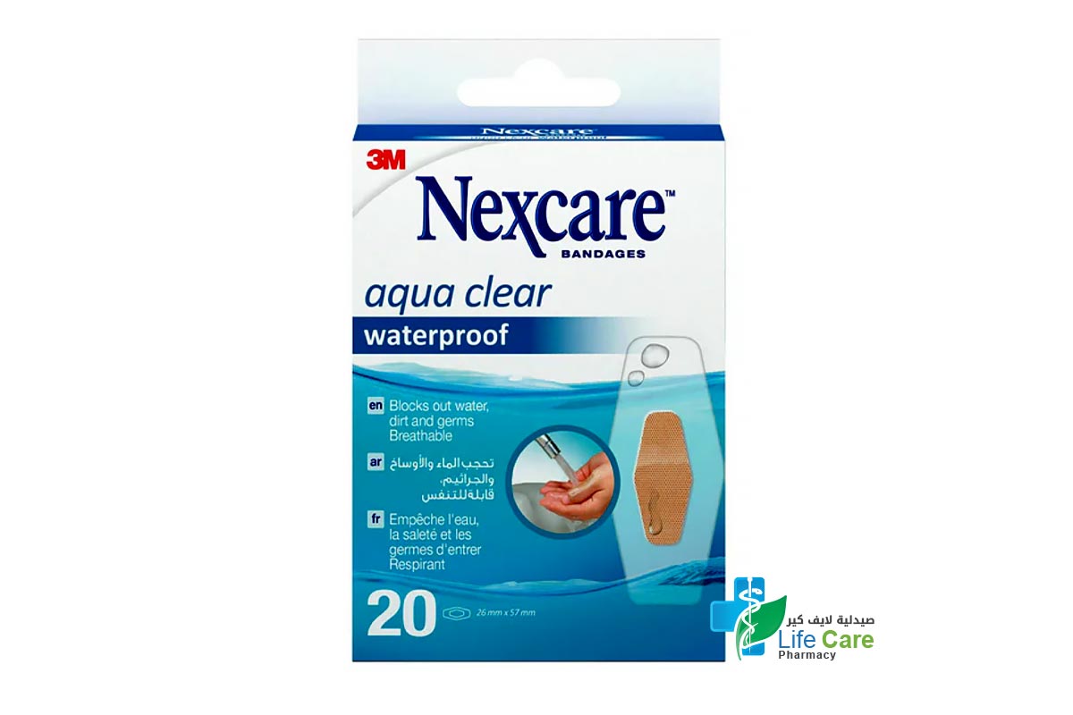 NEXCARE AQUA CLEAR WATERPROOF 26X57MM 20 PIECES - Life Care Pharmacy