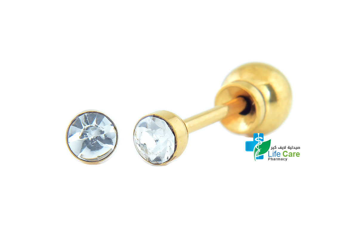 PRIMED EAR PIERCING Q8-032 G/P 3MM HEAD 2MM CRYSTAL CLEAR - Life Care Pharmacy