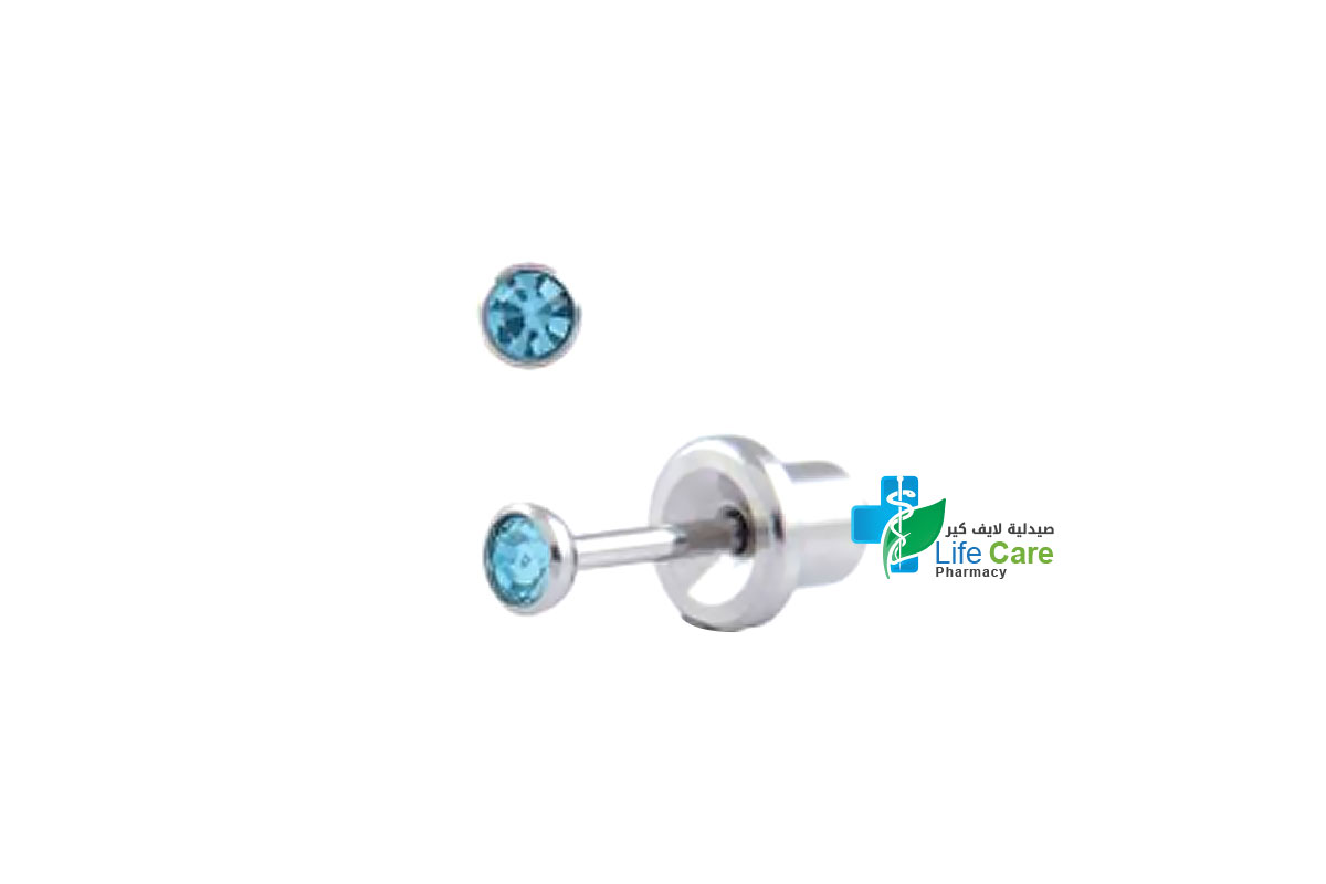 PRIMED EAR PIERCING S25-203H 3MM HEAD 2MM CRYSTAL AQUAMARINE - Life Care Pharmacy