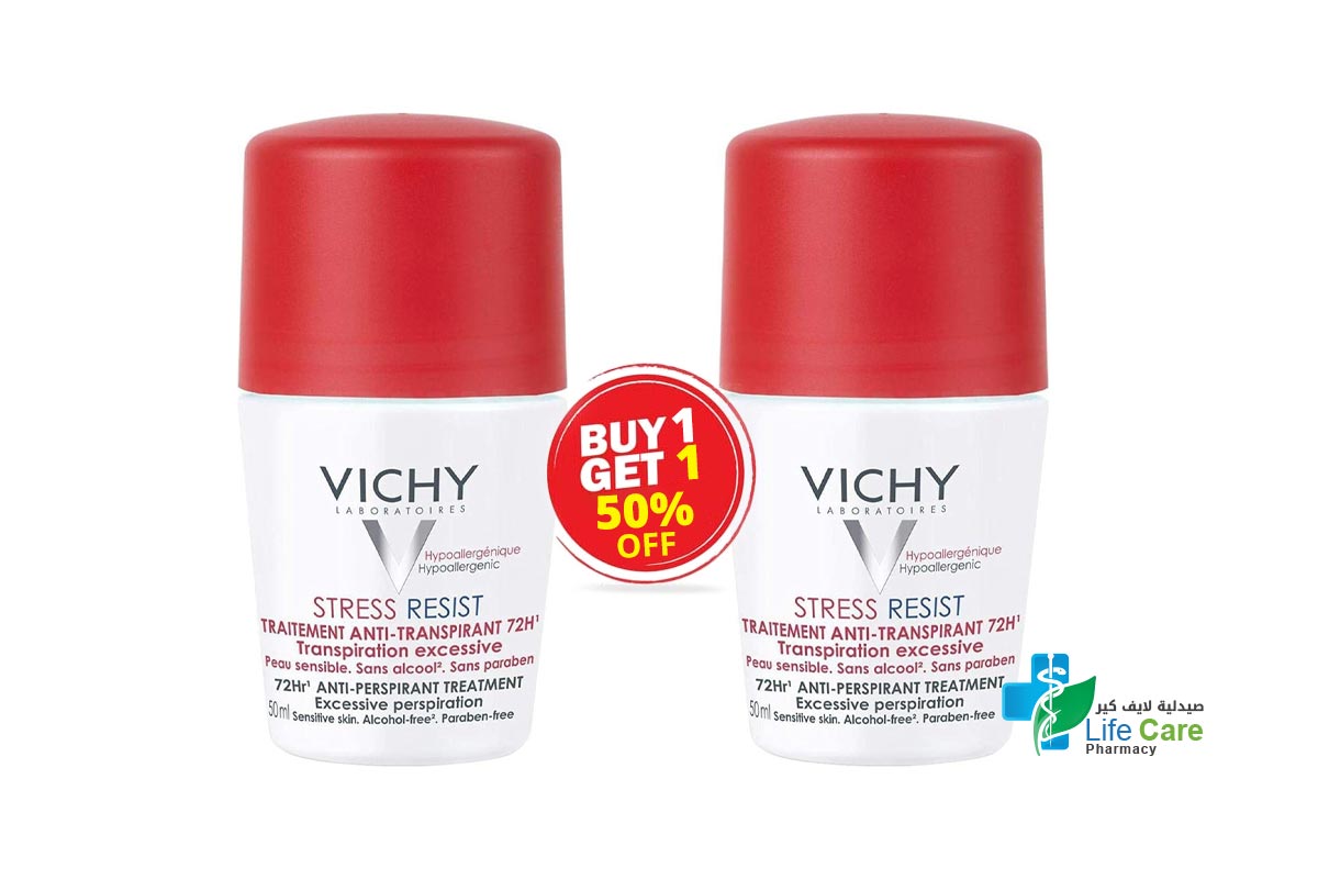 BOX VICHY DEODORANT BUY1GET1 50% OF STRESS RESIST 72H RED 50 ML - Life Care Pharmacy